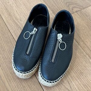 Alexander Wang Devon Leather Zip Platform Espadrille - Black - Size 36 (6) - EUC
